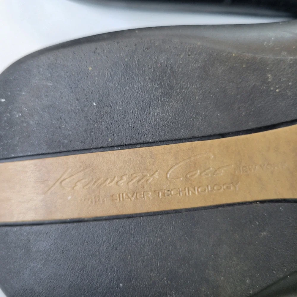 Kenneth Cole New York Mens 8M Leather Slide Sandals Black Silver‎ Technology